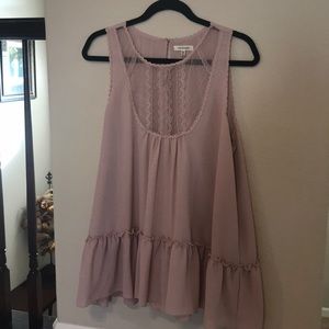 Max Studio Lace Bib Ruffle Blush Pink Blouse - XL